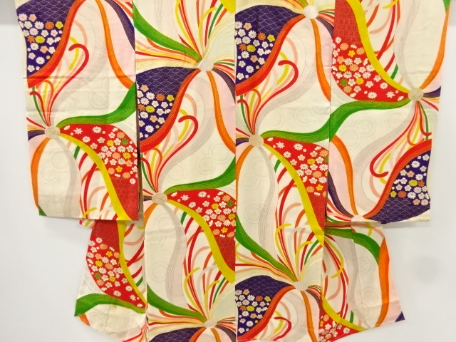 アンティーク　錦紗抽象糸菊模様着物